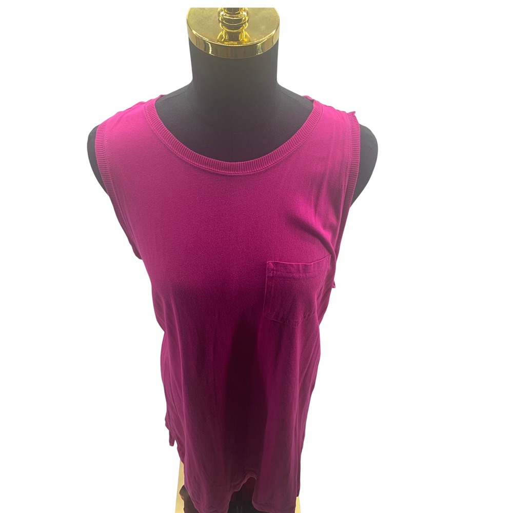 Old Navy Womens Magenta Pink Cotton Muscle Tank Top Sleeveless Pocket Tee Large